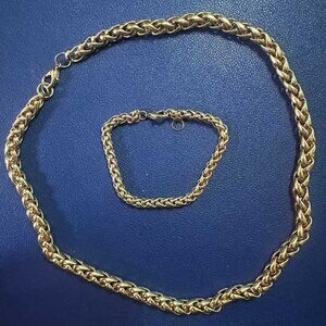 Chunky Gold Tone Choker Chain and Matching Bracelet